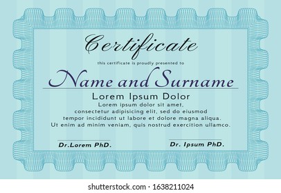 Light blue Diploma template or certificate template. Money Pattern. With linear background. Detailed. 
