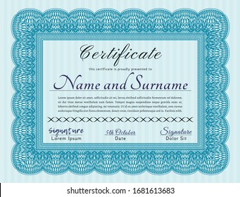 Light blue Diploma template or certificate template. Nice design. Customizable, Easy to edit and change colors. With complex linear background. 