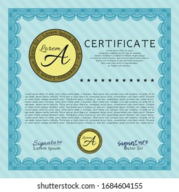 Light blue Diploma template or certificate template. With quality background. Good design. Detailed. 