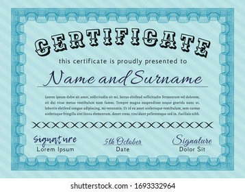 Light blue Diploma template or certificate template. Detailed. Easy to print. Money design. 