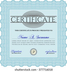 Light blue Diploma template or certificate template. Vector pattern that is used in money and certificate. With quality background. Artistry design. 