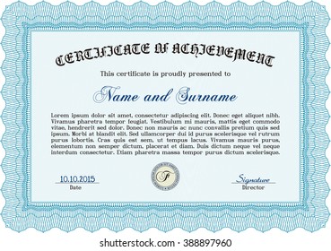Light blue Diploma template or certificate template. Vector pattern that is used in money and certificate. With quality background. Artistry design. 