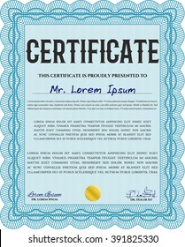 Plantilla de diploma azul claro o plantilla de certificado. Diseño artístico. Patrón vectorial que se utiliza en dinero y certificado. Con un fondo de calidad. 