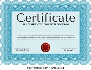 Light blue Diploma template or certificate template. Vector pattern that is used in money and certificate. With quality background. Beauty design. 