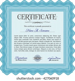 Light blue Diploma template or certificate template. Beauty design. With quality background. Vector pattern that is used in money and certificate. 