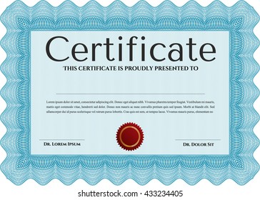 Light blue Diploma template or certificate template. With quality background. Vector pattern that is used in money and certificate. Artistry design. 
