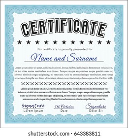 Light blue Diploma template or certificate template. With complex background. Detailed. Sophisticated design. 
