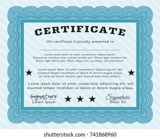 Light blue Diploma template or certificate template. With complex linear background. Good design. Customizable, Easy to edit and change colors. 