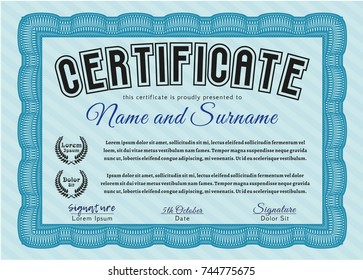 Light blue Diploma template or certificate template. Customizable, Easy to edit and change colors. With complex background. Excellent design. 
