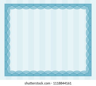 Light blue Diploma template. Complex background. Detailed. Money Pattern design. 