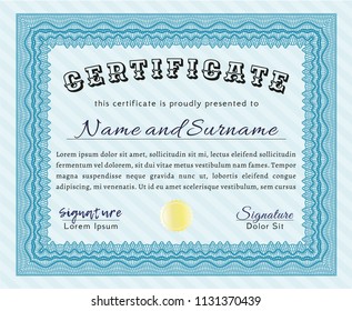 Light blue Diploma template. With complex linear background. Lovely design. Customizable, Easy to edit and change colors. 