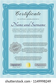 Light blue Diploma template. With complex linear background. Detailed. Perfect design. 