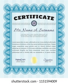 Light blue Diploma template. With complex background. Customizable, Easy to edit and change colors. Money style design. 