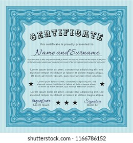 Light blue Diploma template. With complex linear background. Modern design. Customizable, Easy to edit and change colors. 