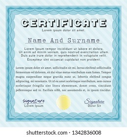 Light blue Diploma template. Complex background. Customizable, Easy to edit and change colors. Elegant design. 