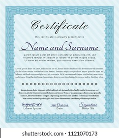 Light blue Diploma template. Cordial design. With complex background. Customizable, Easy to edit and change colors. 