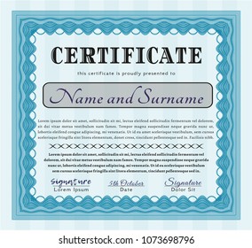 Light blue Diploma template. Customizable, Easy to edit and change colors. With quality background. Perfect design. 