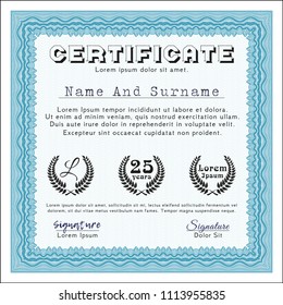  Light blue Diploma template. Customizable, Easy to edit and change colors. With guilloche pattern and background. Elegant design. 