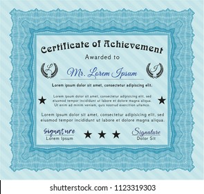 Light blue Diploma template. Customizable, Easy to edit and change colors. With complex background. Excellent design. 