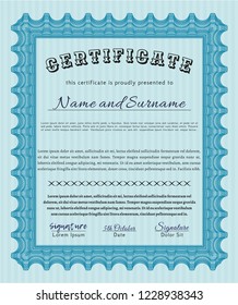 Light blue Diploma template. Customizable, Easy to edit and change colors. With quality background. Modern design. 