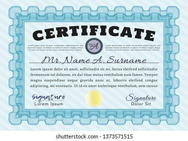 Light blue Diploma template. Customizable, Easy to edit and change colors. Easy to print. Retro design. 