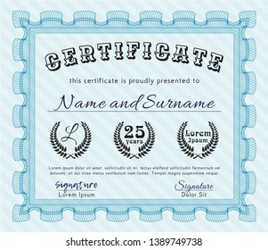 Light blue Diploma template. Customizable, Easy to edit and change colors. With linear background. Modern design. 