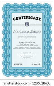 Light blue Diploma template. Detailed. With great quality guilloche pattern. Good design. 