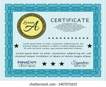 Light blue Diploma template. Detailed. Easy to print. Money design. 