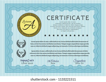 Light blue Diploma template. Easy to print. Good design. Vector illustration. 