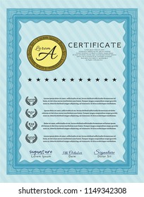 Light blue Diploma template. Easy to print. Nice design. Detailed. 