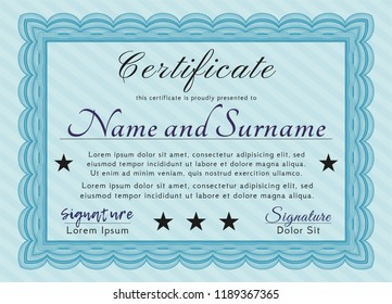Light blue Diploma template. Easy to print. Detailed. Good design. 