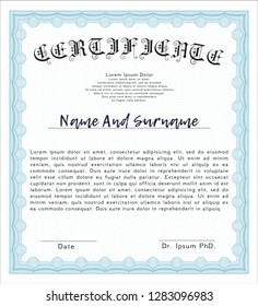 Light blue Diploma template. Easy to print. Customizable, Easy to edit and change colors. Beauty design. 