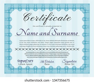 Light blue Diploma template. Easy to print. Retro design. Customizable, Easy to edit and change colors. 