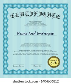 Light blue Diploma template. Easy to print. Vector illustration. Superior design. 