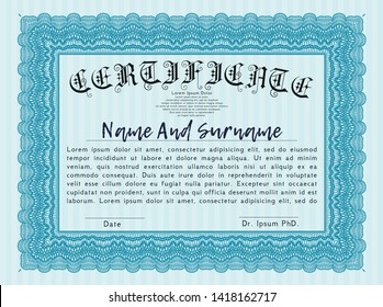 Light blue Diploma template. Easy to print. Modern design. Detailed. 