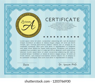 Light blue Diploma template. Good design. Detailed. With complex background. 