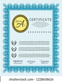 Light blue Diploma template. Good design. Vector illustration. With background. 