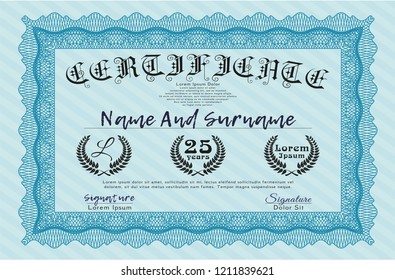 Light blue Diploma template. With great quality guilloche pattern. Money Pattern. Customizable, Easy to edit and change colors. 