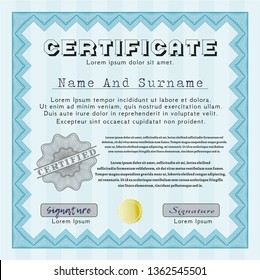 Light blue Diploma template. With linear background. Perfect design. Vector illustration. 