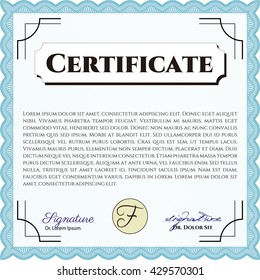 Light blue Diploma template. Lovely design. Vector illustration. With complex background. 