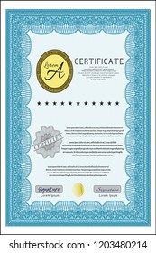 Light blue Diploma template. Modern design. Detailed. With background. 