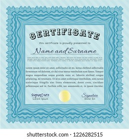 Light blue Diploma template. Money Pattern design. Detailed. With linear background. 