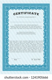 Light blue Diploma template. Money Pattern design. Customizable, Easy to edit and change colors. With complex linear background. 