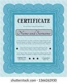 Light blue Diploma template. Money Pattern. Easy to print. Customizable, Easy to edit and change colors. 