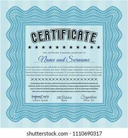 Light blue Diploma template. Nice design. Vector illustration. Complex background. 