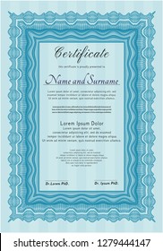 Light blue Diploma template. Nice design. Customizable, Easy to edit and change colors. With complex background. 