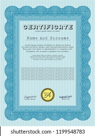 Light blue Diploma template. With quality background. Detailed. Perfect design. 