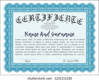 Light blue Diploma template. With quality background. Excellent design. Detailed. 