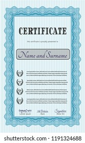 Light blue Diploma template. Retro design. With complex background. Customizable, Easy to edit and change colors. 