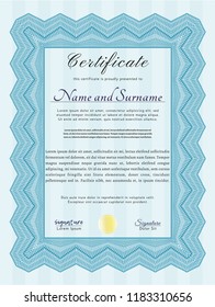 Light blue Diploma template. Sophisticated design. Customizable, Easy to edit and change colors. Printer friendly. 